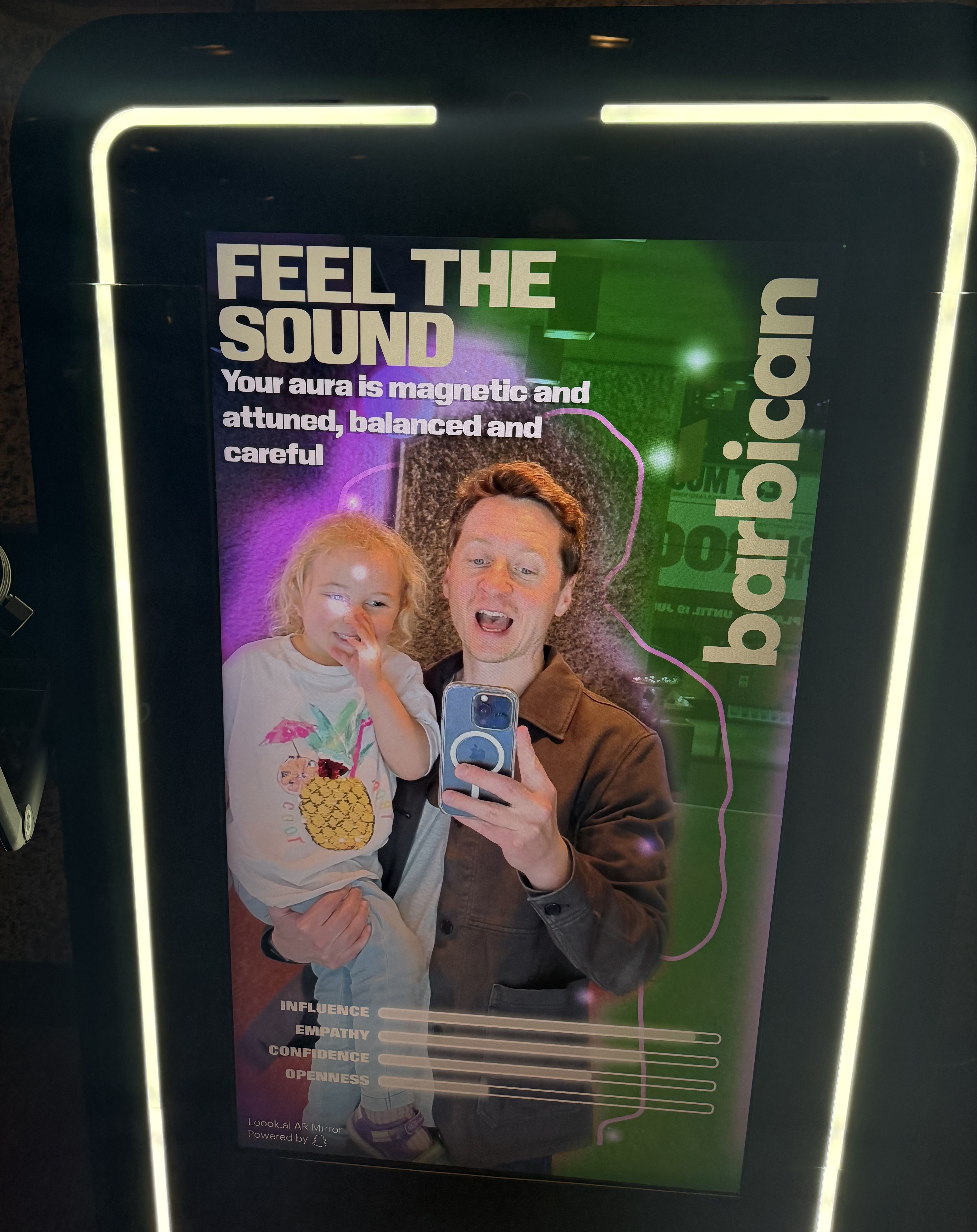 AR Mirror showing personalised aura reading with traits