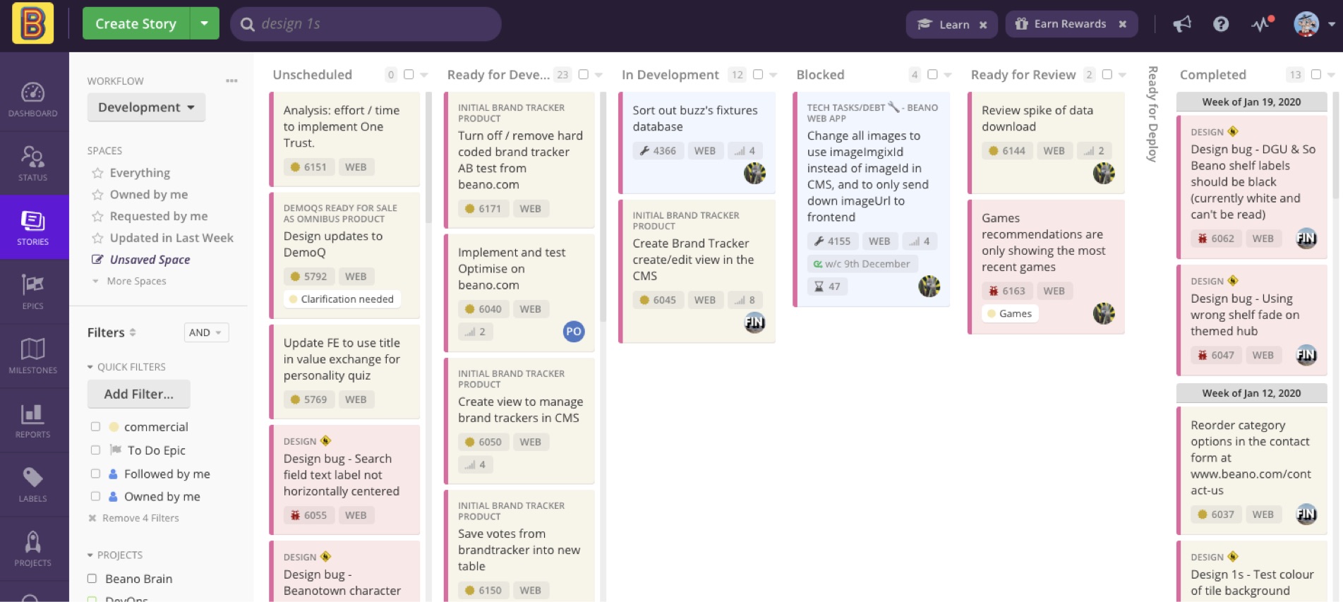 Sprint planning board at Beano Studios